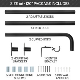 Blackout Curtain Rod Wrap Around Design - Decorative Room Darkening French Return Style Drapery Hardware - Heavy Duty Metal and Adjustable 66-120 Inches - Minimalist Modern Bracket - Matte Black