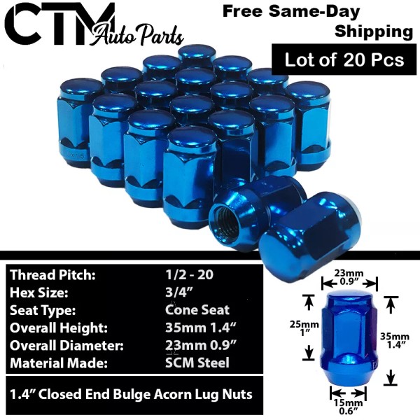 CTM 20x Blue 1/2-20 Cone Seat Bulge Acorn Wheel Lug
