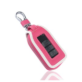 Stacool Leather Car Key Fob Cover with Mesh Window,Universal Key Fob Case Key Fob Protector Car Accessories for Protecting Keys (Pink/White)