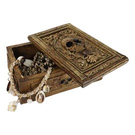 Ebros Gift Rustic Bronzed Tooled Floral Mayan Aztec Skull Wicca Tarot Cards Decorative Box Storage Stash Trinket Jewelry Organizer Container