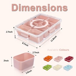 U-QE Pink Snackle Box Container with 8 Small Snacks Box - Dishwasher Safe - Premium Plastic Divided Serving Tray with Lid and Handle for Snack, Veggie, Fruits, Perfect for Party, Picnic, Entertaining