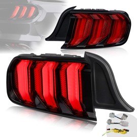 VLAND Full LED Tail Lights Assembly Compatible with [ 2015 2016 2017 2018 2019 2020 Ford Mustang ] with Sequential Turn Signal Light, Rear Lamps Assembly, Driver & Passenger Side (Red)