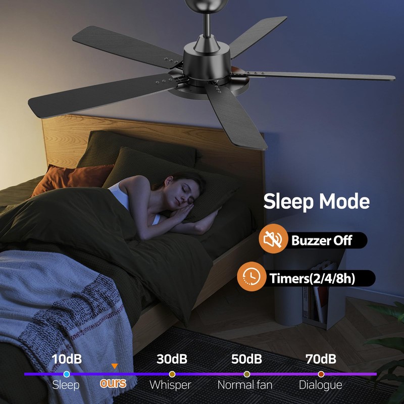 TALOYA 52 Inch Black Ceiling Fans with Lights Led Remote