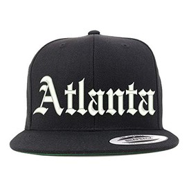 Trendy Apparel Shop Old English Font Atlanta City Embroidered Flat Bill Cap - Black