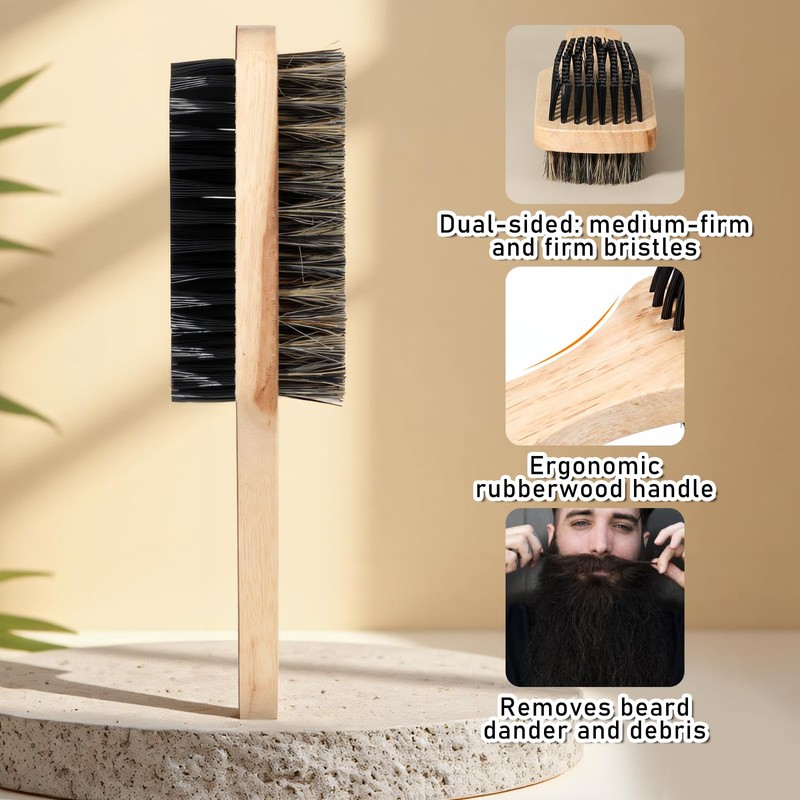 Double Sided Beard Brush, Lmitation Bristle Firm and Soft Sides