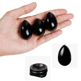 dssmboom Polished Black Obsidian Crystal Egg with Stone Stand, Healing Crystral Egg Shaped Stone Figurine for Meditation and Home Decoration