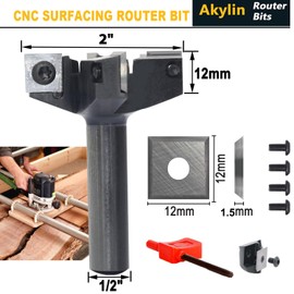 Akylin Slab Flattening Router Bit 1/2 Shank - CNC Spoilboard Surfacing Router Bit,2"-4 Wings Plain Milling Cutter,Carbide Insert Planer Bit for Woodworking