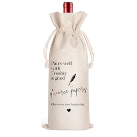 Divorce Gifts Wine Bag, Divorce Gifts for Women Men, Divorce Party Decorations for Women, Breakup Gifts for Women, Pairs Well with Freshly Signed Divorce Papers Wine Bag (Beige02)