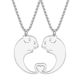 NEWEI Cute Matching Necklace Set for Couples Stainless Steel Animals Dangle Jewelry for Women Charms Valentine Day Accessories Gifts (Pig B SL+SL)