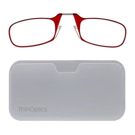 ThinOptics Universal Pod Rectangular Reading Glasses, Red Frames/White Case, 2 x + 2