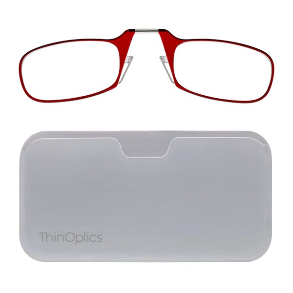 ThinOptics Universal Pod Rectangular Reading Glasses, Red Frames/White Case, 2
