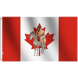 Canada Indian Horse Flag 2X3 Ft Large New, glossy Satin for Moderate-Outdoor&Indoor Native American Canadian Indigenous Indian Horse Flag 3'x2' House Decoration Yard Gift Banner