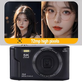 5K 72MP Digital Camera with WiFi & 16X Zoom - 2.8" LCD Vlogging Camera, Autofocus Portable Travel Camera for Photography Beginners & YouTube Content Creators (Black)