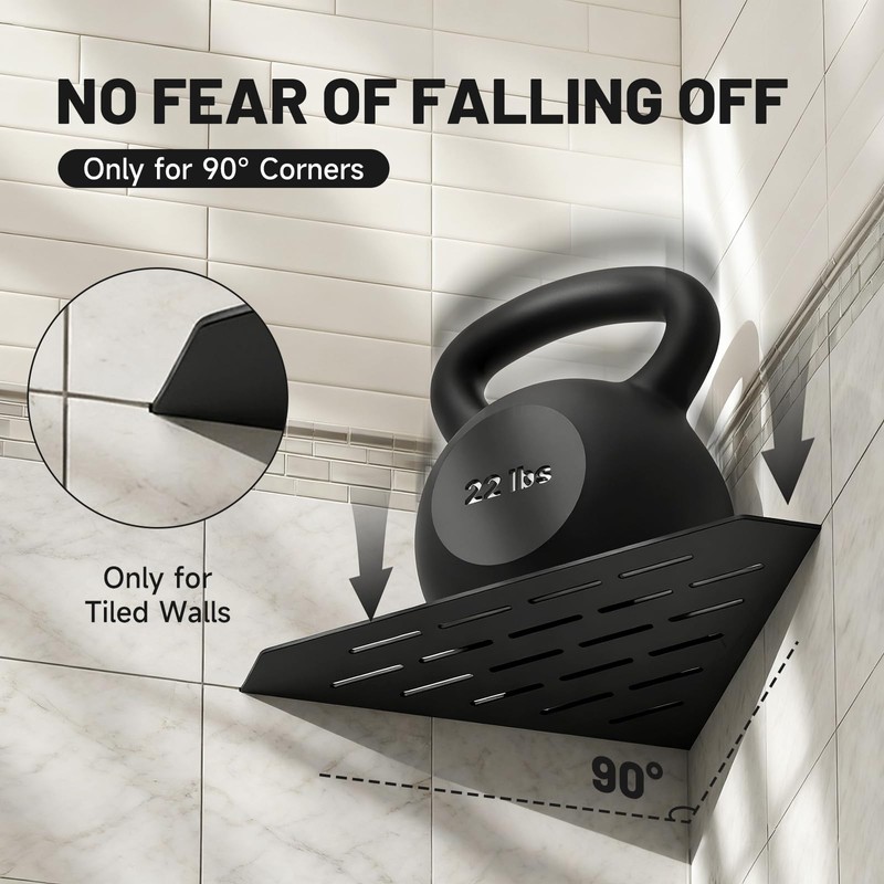 Matte Black Shower Corner Shelf 10-inch 2 Pcs Wall Mount