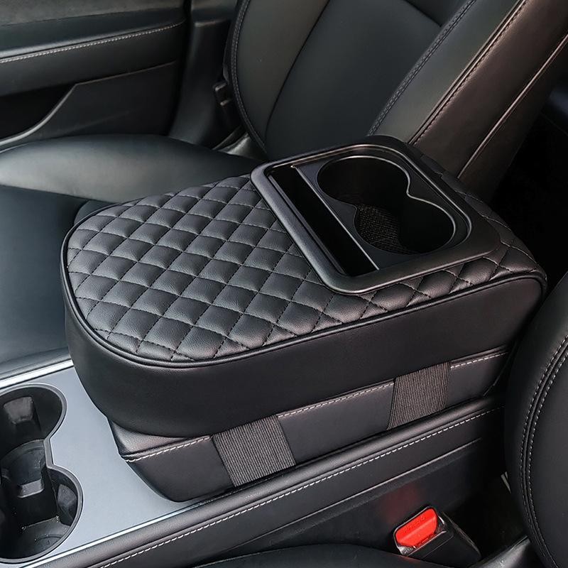 Car Armrest Box Heightening Pad with Storage Box Cup Holder,