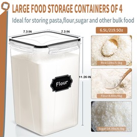 PRAKI Extra Large Tall Airtight Food Storage Containers 6.5L / 220oz, BPA Free, 4pcs Pantry Kitchen Organizers and Storage for Flour, Sugar, Plastic Flour Container with 20 Labels & Maker
