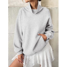 EasyGala Womens Fleece Oversized Sweatshirts with Pocket Turtle Neck Pullover Casual Long Sleeve Fall Tops Loose Fit Grey Large