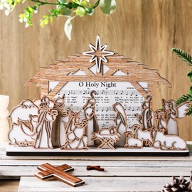 MiniInflat Christmas Wooden Nativity Scene Decorations Set with Base Christmas Nativity Scene Table Decoration Small Figure Nativity Scene for Christmas Party Nativity Scene Christian Indoor