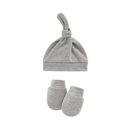 FATASH Baby Hat and Mittens Set (0-3 Months) for Newborn Boys & Girls, Breathable Soft Cotton No-Scratch Gloves & Lightweight Warm Cap, Unisex Infant Daily Wear Winter Accessories (Light Grey)