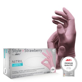 AMPri Med-Comfort Strawberry Nitrile Gloves, Pink, 100 Pieces/Box, Size XS, S, M, L, XL