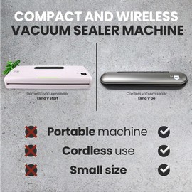 Elma Vacuum Sealer Machine V Go, Fast-Compact Food Sealer with 1 Roll of Embossed Bags, Cutter & Accessory Hose | Stainless Steel