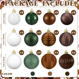 Lunmon 64 Pcs Neutral Christmas Ball Ornaments Brown Green White Ball Ornament Retro Glitter Texture Matt Xmas Ornament Assorted Size Christmas Decoration for Tree Indoor Decor, 1.6/1.97/2.4 Inch