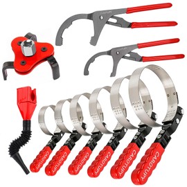 CAROTUPY 10PCS Oil Filter Wrench Set, 9" & 12" Oil Filter Pliers, 3 Jaw Oil Filter Wrench Tool with Oil Funnel for Oil Change Adjustable From 1-3/4" to 6"
