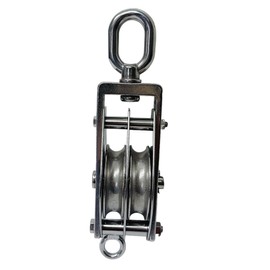 DBMIMPORTERS Double Sheave Swivel Eye Block 3/16" Cable Wire Rope 1450 Lb WLL Stainless Steel