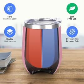 DOMICARE Vaso de vino de acero inoxidable a granel con tapa, juego de vasos aislados personalizados, tazas de café de viaje de 12 onzas, paquete de 4, rosa