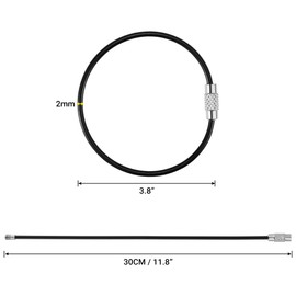 Bidponds 50 PCS Wire Keychain Cable,Nylon Coated Stainless Steel String Wire Loop for Luggage Tags,2mm Thick,11.8 Inches Length (Black)
