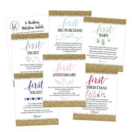 6 Wedding Milestones Gift Wine Bottle Labels or Sticker Covers, Bridal Shower, Bachelorette Engagement Party Present, Perfect Best Registry For Bride To Be, Firsts For The Newlywed Couple Basket Ideas