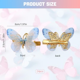 Pack of 24 Butterfly Hair Clips, Y2K Glitter Hair Clips with Jaw Mechanism, Realistic Butterfly Hair Clips Made of Metal with Rhinestones, Hair Clips Girls