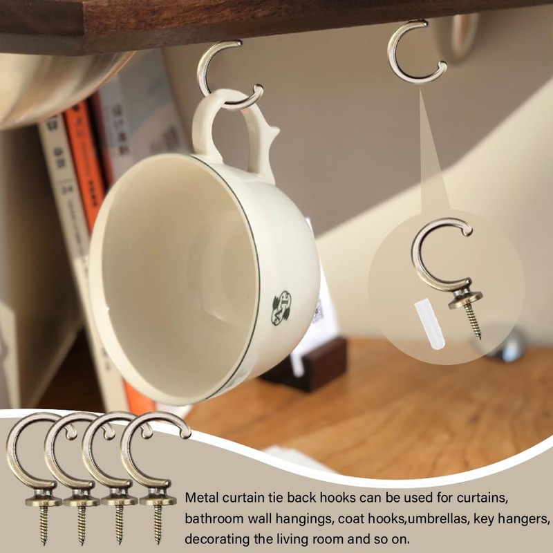4 PCS Curtain Tie Backs Hooks Vintage Metal Curtain Holdbacks