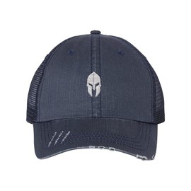 One Size Navy/Navy Trucker Spartan Warrior Helmet Embroidered Distressed Trucker Cap