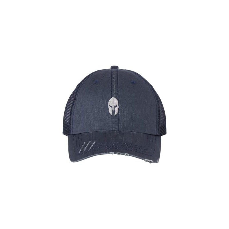 One Size Navy/Navy Trucker Spartan Warrior Helmet Embroidered Distressed Trucker