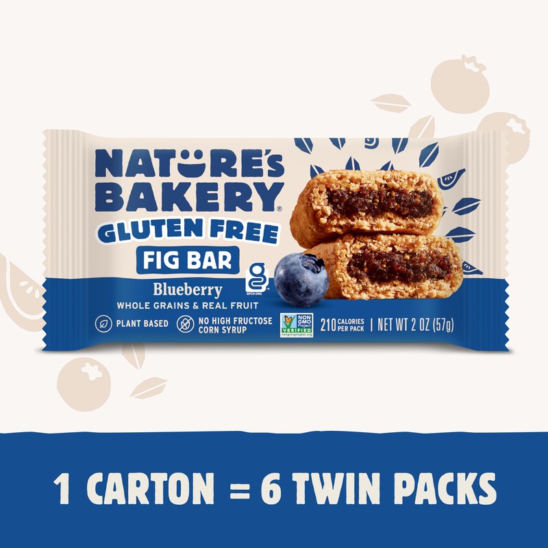 Nature’s Bakery Gluten Free Fig Bars, Blueberry, Real Fruit, Vegan,