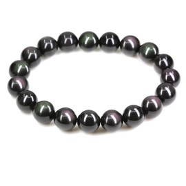 Keleny Natural AAA Grade Rainbow Obsidian 10mm Round Beads Gemstones Rock Crystal Stretch Bracelet 7 Inch Unisex