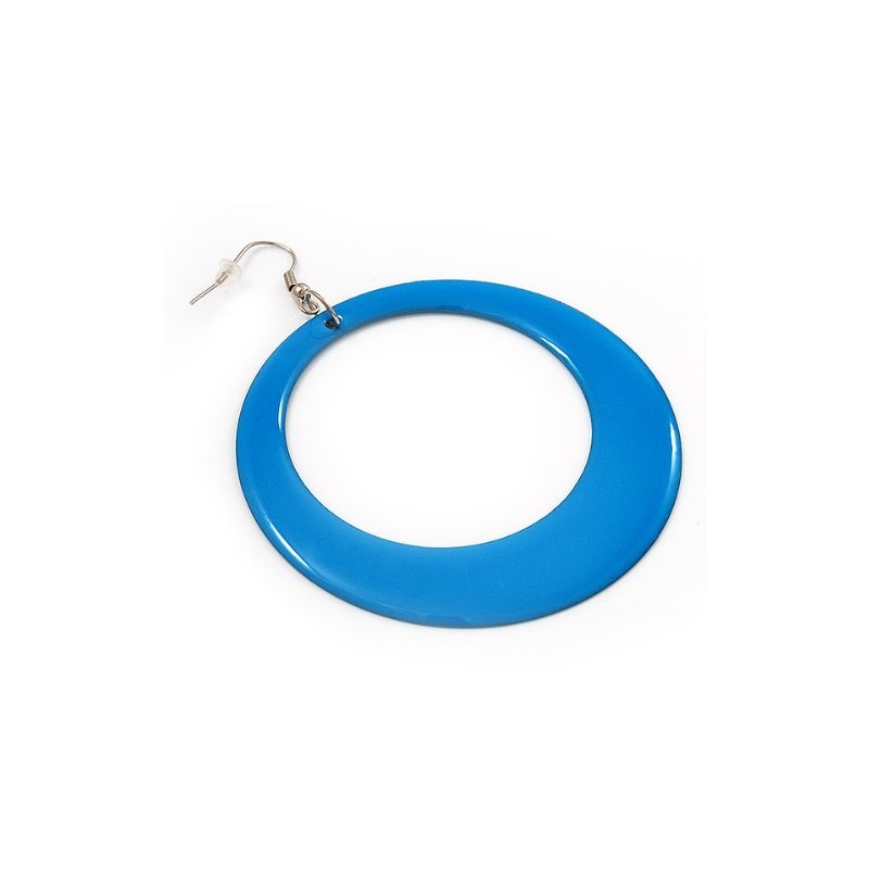 Large Light Blue Enamel Hoop Drop Earrings/ 65mm Diameter