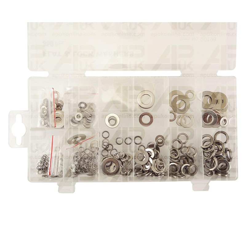 350pc Assorted Metal Flat Lock Spring Washers Box M6 M8