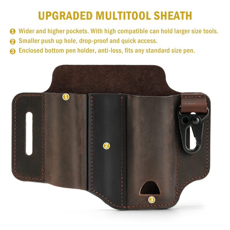 VIPERADE PJ29 ベルト用マルチツール シース、男性用レザー EDC ポケット オーガナイザー、EDC レザー シース、ペン ホルダー付きレザーマン