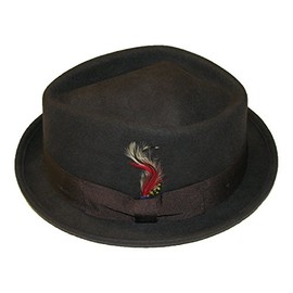 Foldable Diamond Crown Pork Pie Trilby Hat with Matching Band 100% Wool (M, Brown)