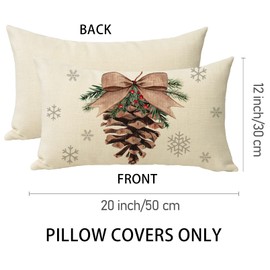 Ussap Hello Winter Pine Cone Decorative Throw Pillow Cover Set of 4, Let It Snow Wooden Christmas Tree Grey Cushion Case Decor, Gray Farmhouse Rustic Pillowcase Decorations for Sofa Couch 12 x 20