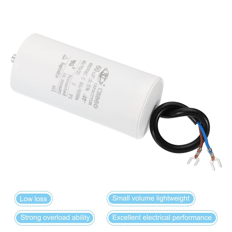 PATIKIL CBB60 60uF Running Capacitor, AC 450V 2 Wires 50/60Hz