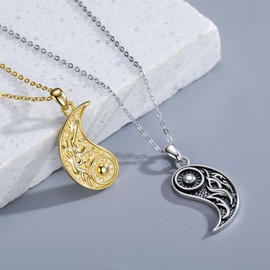 JFASHOP Yin Yang Necklace 925 Sterling Silver Taichi Pair BFF Chain Mountain Sun Pendant Necklace 2 Pieces Yin Yang Chain Jewellery Gifts for Women Men Couple (Necklace), Sterling Silver, No