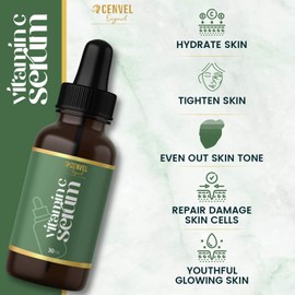 100% Natural Jade Stone Roller and Gua Sha Set with Vitamin C Serum | Great for Eye Puffiness Treatment, Skin Tightening, Anti Aging, Rejuvenate Face & Neck | Beauty Gift for Women (Green)
