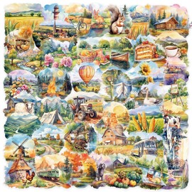 Landscape Picture Stickers for Laptop (50 Pieces), Gift for Children, Teenagers, Adults, Boys, Green Plants, Waterproof Vinyl Stickers for Scrapbooking, Skateboard, Car, Luggage