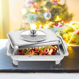 Cabilock Heat Dish Heater Flat Square Tray Chafing Dish Stainless Chafing Dish Buffet Set Buffet Trays Buffet Food Warmer Steel Buffet Pan Bread Tray Dish Heater