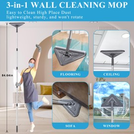 HLWDFLZ Microfiber Duster Kit 27pcs with 30 to 100 Inches Extension Pole and Wall Cleaner Mop, Washable and Bendable Feather Duster for Cleaning Ceiling Fans, High Ceilings, Cobwebs, Blinds, Grey