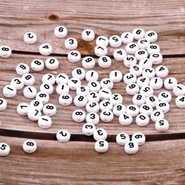 ZesNice 600 pcs Number Beads for Bracelet Making, White 7 * 4 mm Round Number Beads for Jewellery Friendship Making Kit