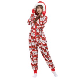 haikyuu Women Christmas Costume Christmas Onesie With Pockets Santa Claus Cosplay Hooded One-Piece Pajamas (xx-large, red)